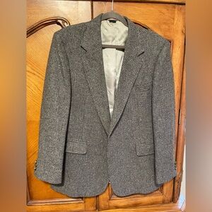 Haggar Men's Tweed Sport Coat Blazer Two Button Wool Dark Gray 44R Made In USA